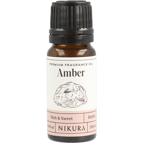 Nikura Amber Fragrance Oil - 10ml | Perfect for Soap Making, Candle Making, Wax Melts, Diffuser | Great for use in Bath Bombs, Perfume Oil, Perfume Scents, Potpourri | Vegan & UK Made